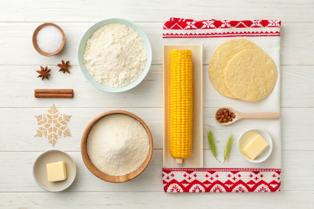 Ingredients for making air fryer cinnamon sugar tortilla chips, including tortillas, sugar, cinnamon, and melted butter