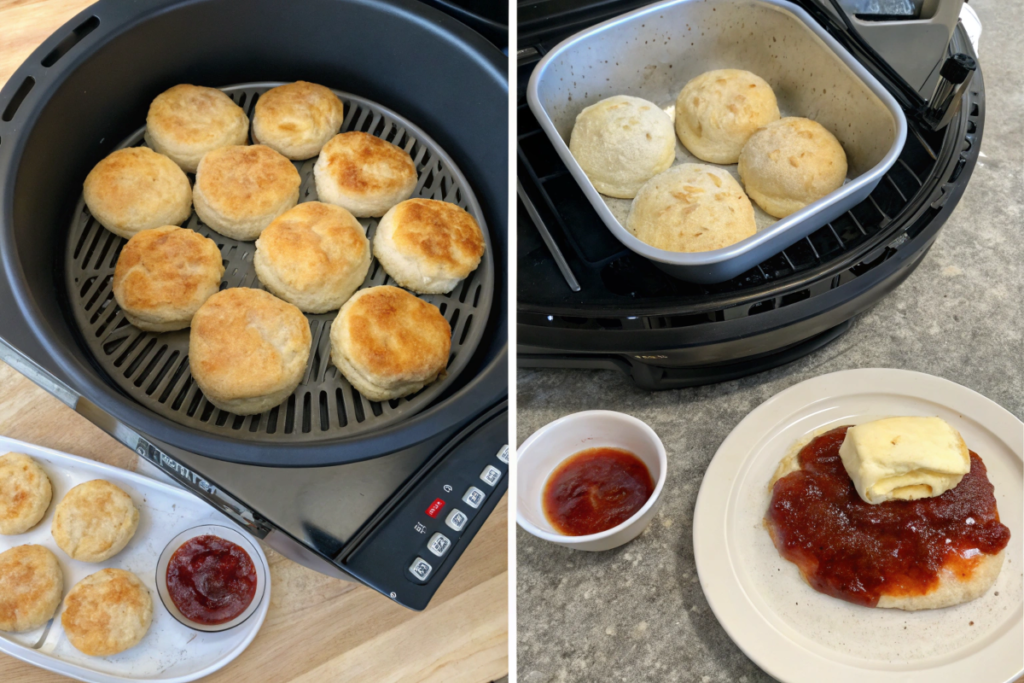 Collage showing how Long to Cook Grands Biscuits in Air Fryer