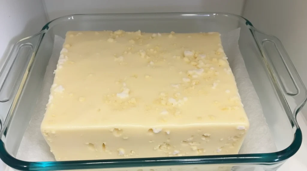 Properly stored queso cotija in a sealed container in the refrigerator.