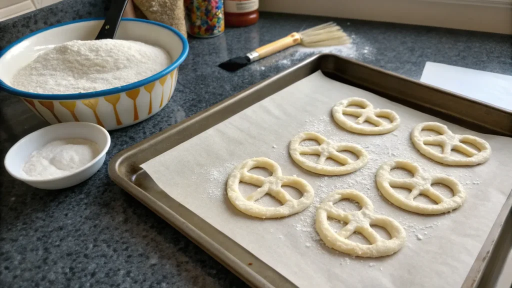 A Mickey Mouse pretzel stuffed with melted cheese, torn open to reveal the gooey center